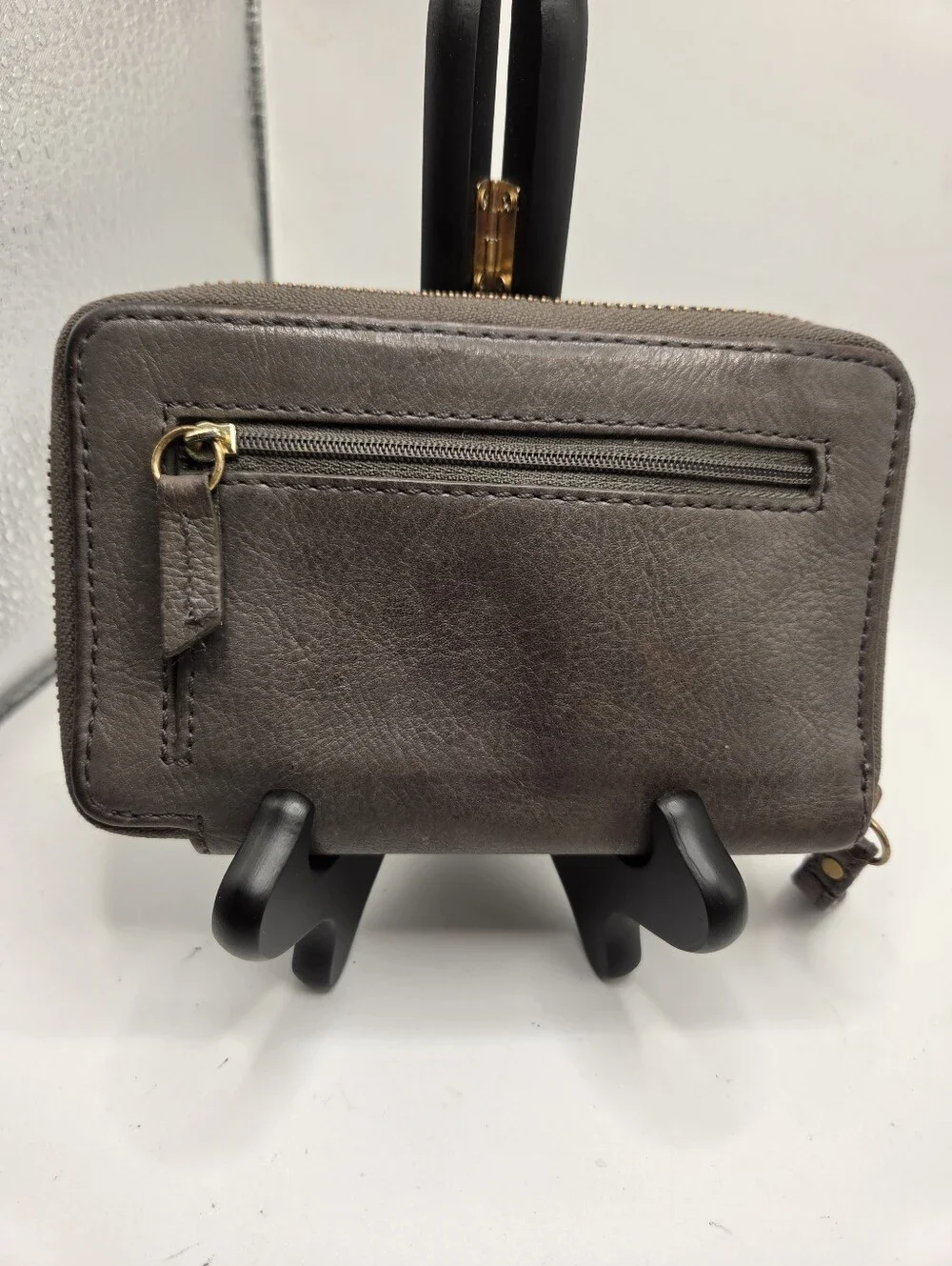 Fossil Leather Zip Around Wallet Taupe/Brown Organizer - Picture 3 of 13